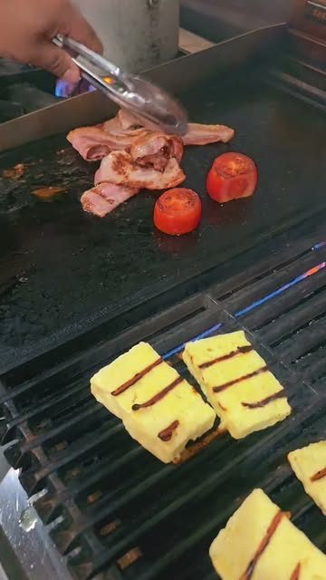Halloumi and bacon on the grill